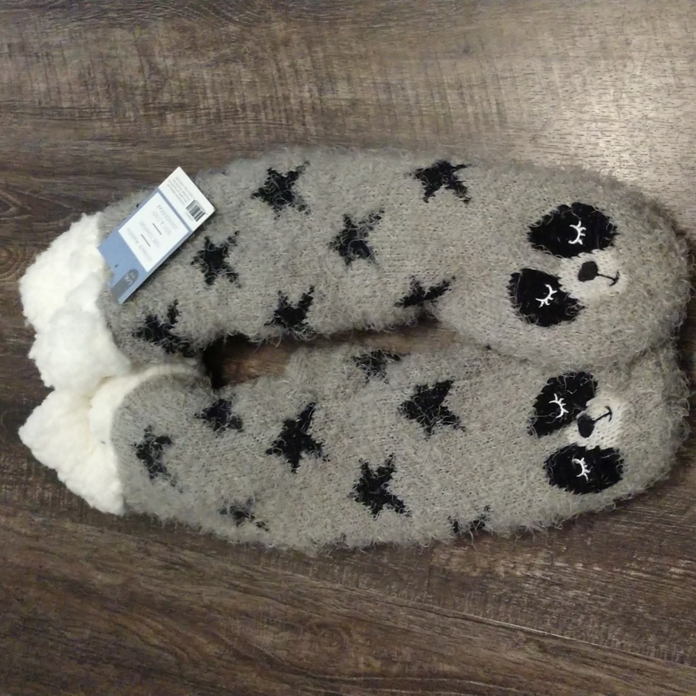 New women's lurex critter slipper socks, size L 8-10